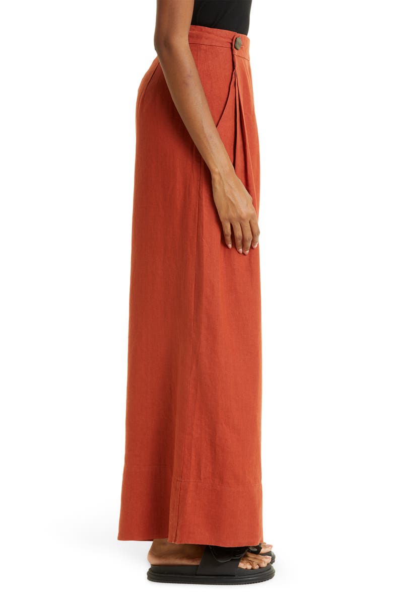 FARM Rio Wide Leg Linen Pants, Alternate, color, Brown