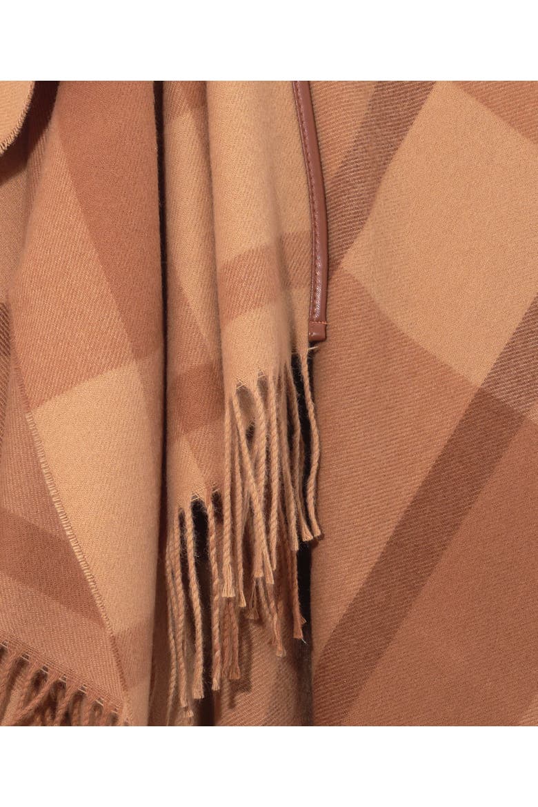 plaid ruana with fringe, Alternate, color, camel multi
