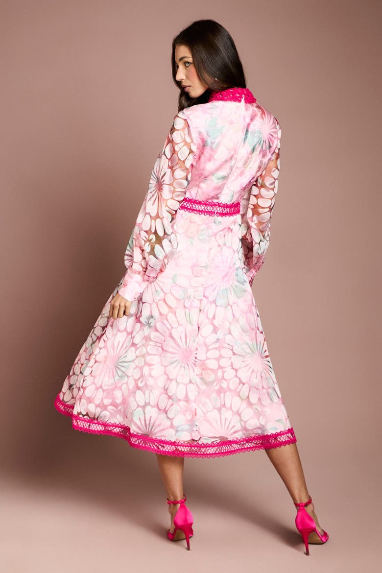 Contrast Collar Lace Trim Midi Dress, Alternate, color, Pink