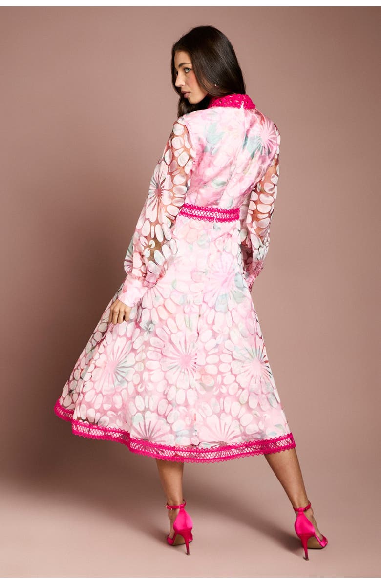 Coast Contrast Collar Lace Trim Midi Dress, Alternate, color, Pink