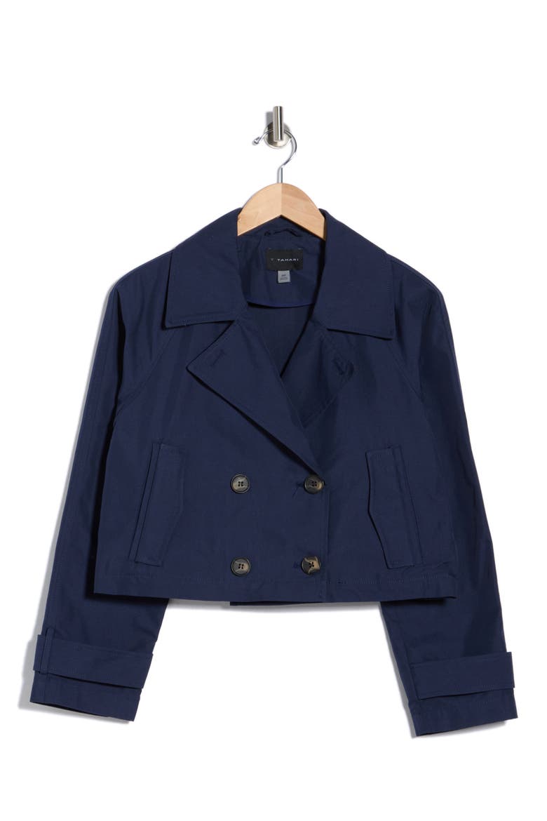 Double Breasted Crop Trench, Main, color, TRUE NAVY