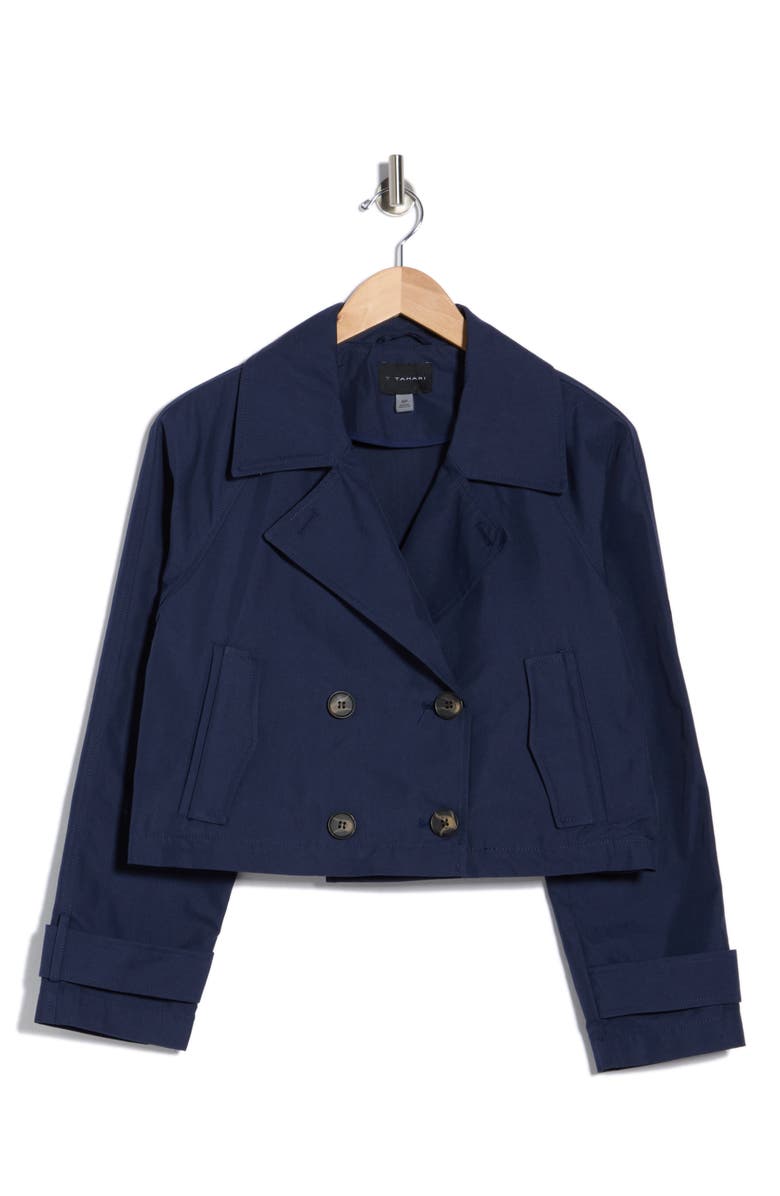 T Tahari Double Breasted Crop Trench, Main, color, True Navy