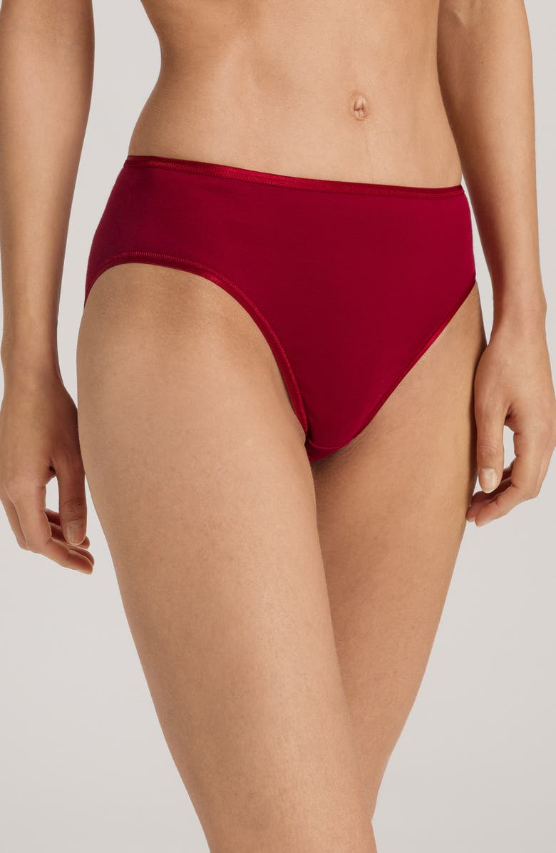 Hanro Seamless Cotton High Cut Briefs, Main, color, Red Dahlia