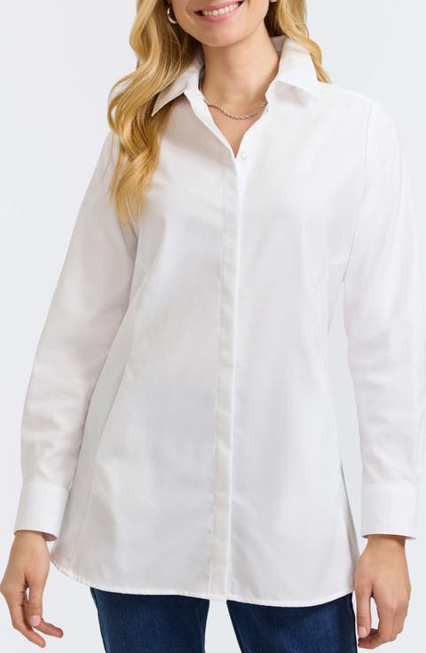Cici Cotton Button-Up Tunic Shirt