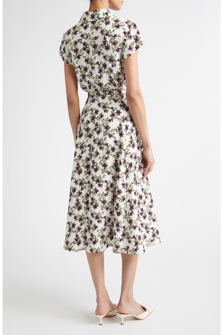 Isabeli Print Silk Crepe Midi Dress, Alternate, color, LILLIES PURPLE/ OLIVE ON IVOR