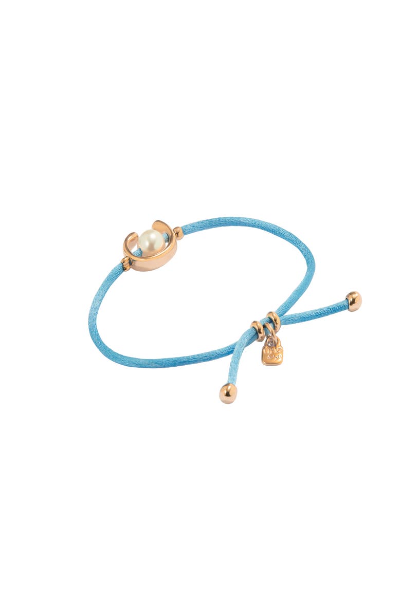Blue Thread Bracelet with Pearl Shell Findings Plated in 18K Gold, Alternate, color, Gold