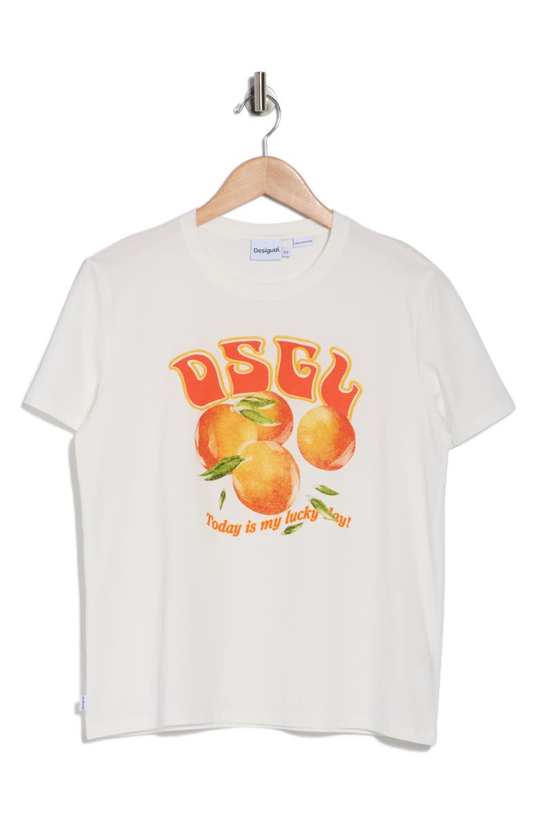 Desigual Orange Lucky Day Knit T-Shirt, Alternate, color, White