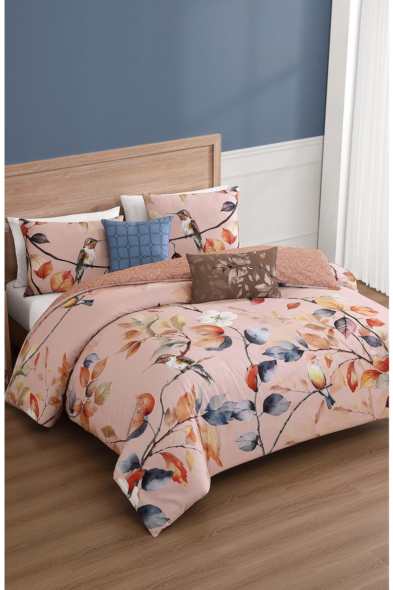 Peachy Dogwood Reversible 5-Piece Comforter Set, Alternate, color, PINK