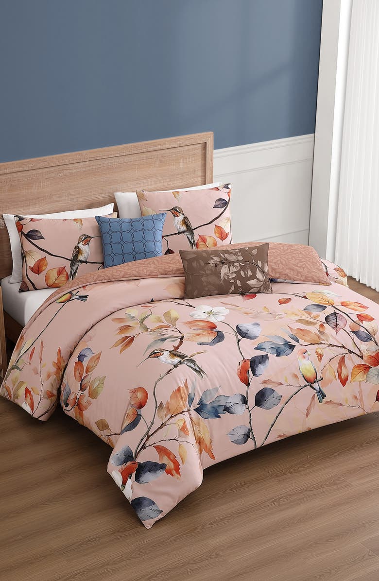 Bebejan Peachy Dogwood Reversible 5-Piece Comforter Set, Alternate, color, Pink
