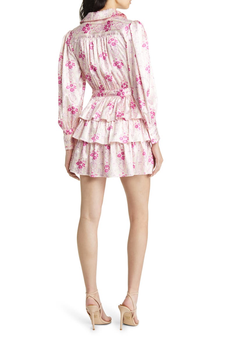 Daly Floral Long Sleeve Satin Minidress, Alternate, color, ORCHID BLAST