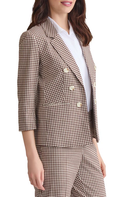 Jones New York Gingham Faux Double Breasted Jacket In Burgundy
