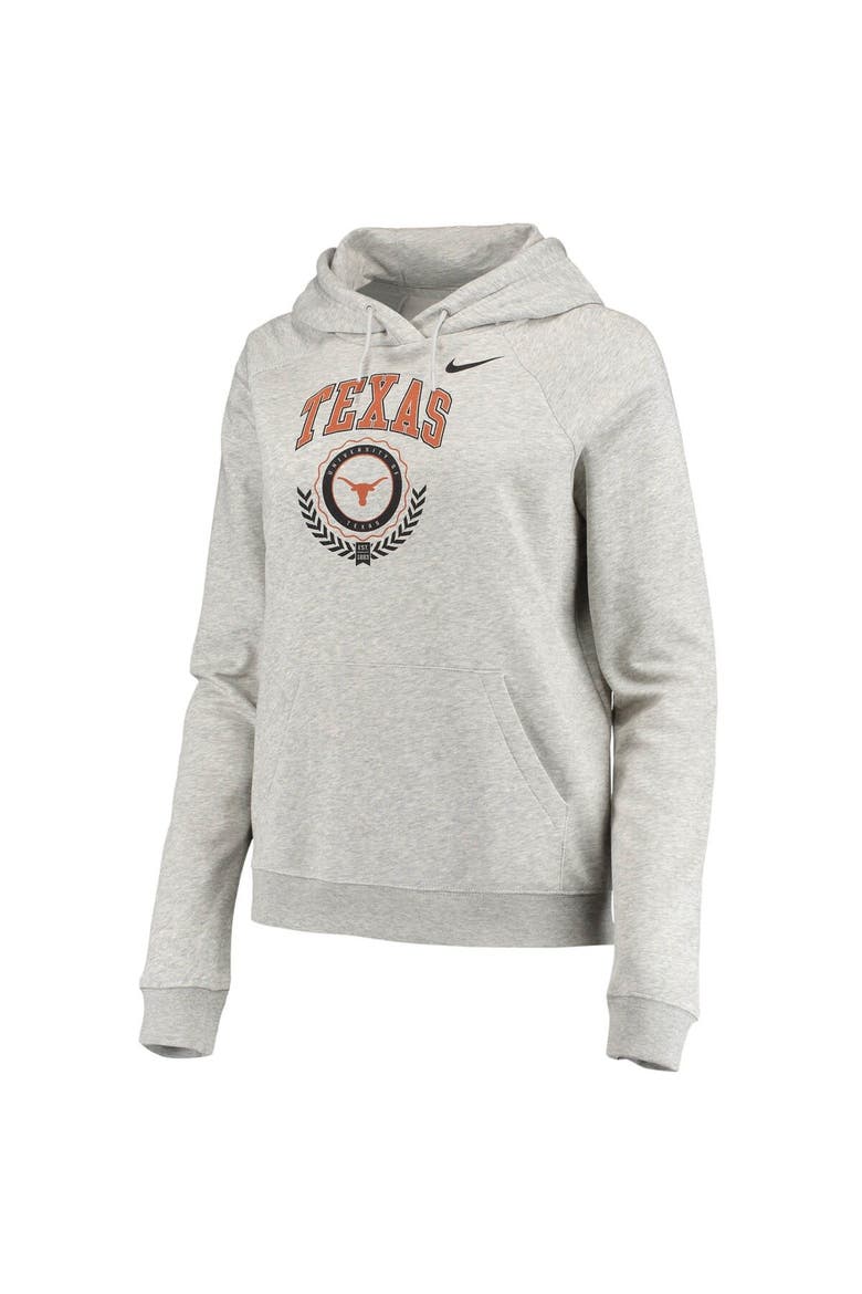 Women's Nike Heathered Gray Texas Longhorns Varsity Fleece Tri-Blend Raglan Pullover Hoodie, Alternate, color, Heather Gray