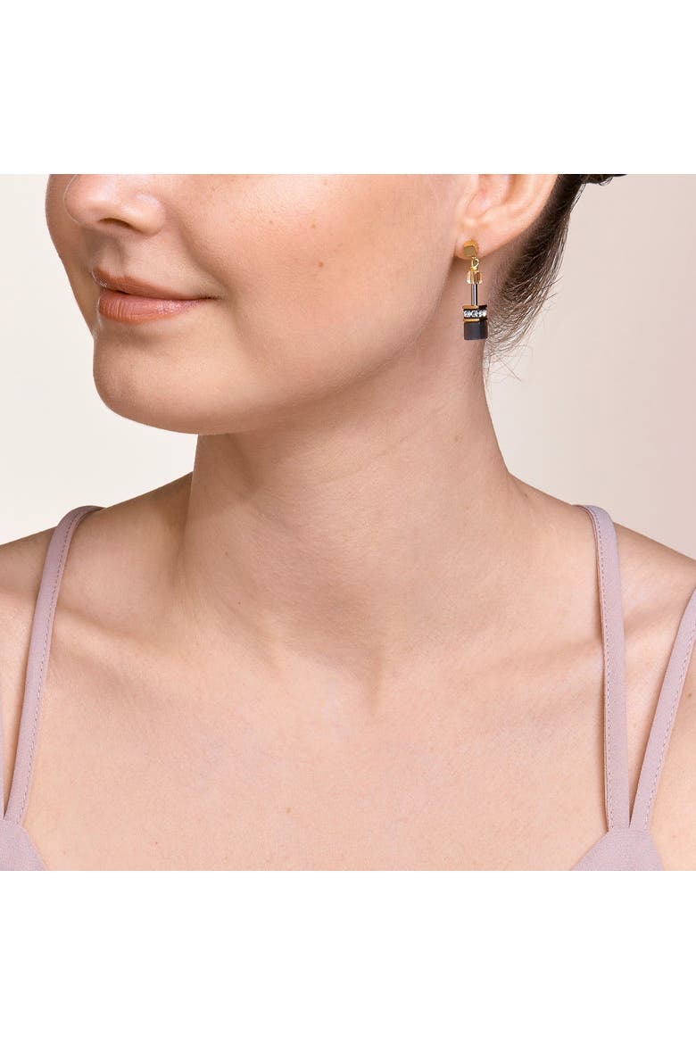 Geocube Gold Earrings, Alternate, color, Gray