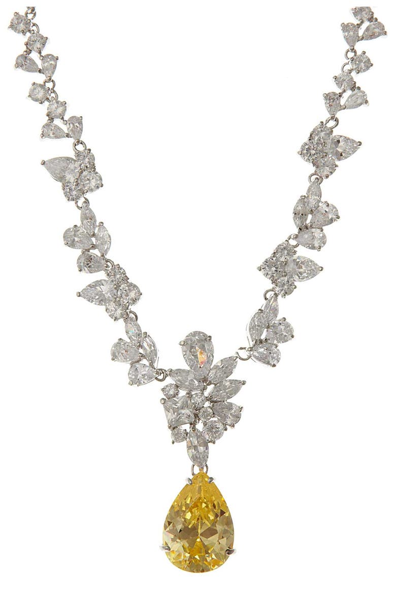 CZ by Kenneth Jay Lane Canary CZ Pear Drop Necklace, Main, color, 