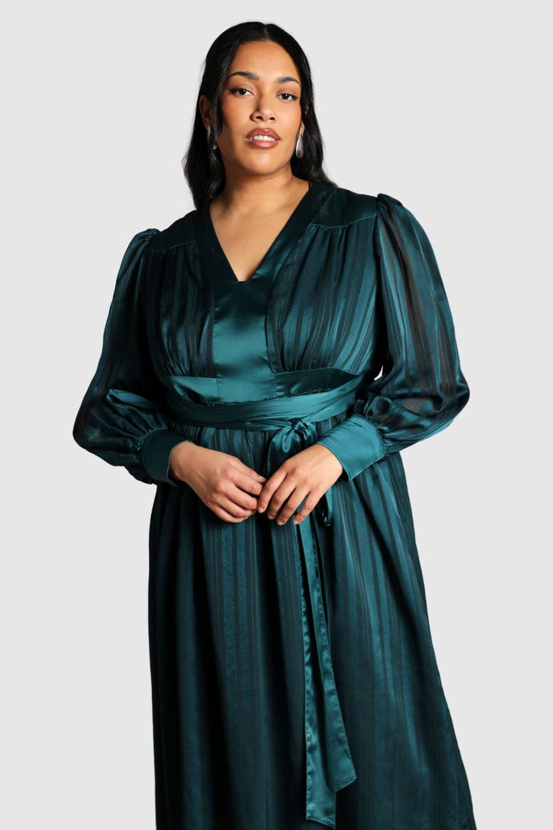 Plus Stripe Maxi Dress, Alternate, color, Emerald
