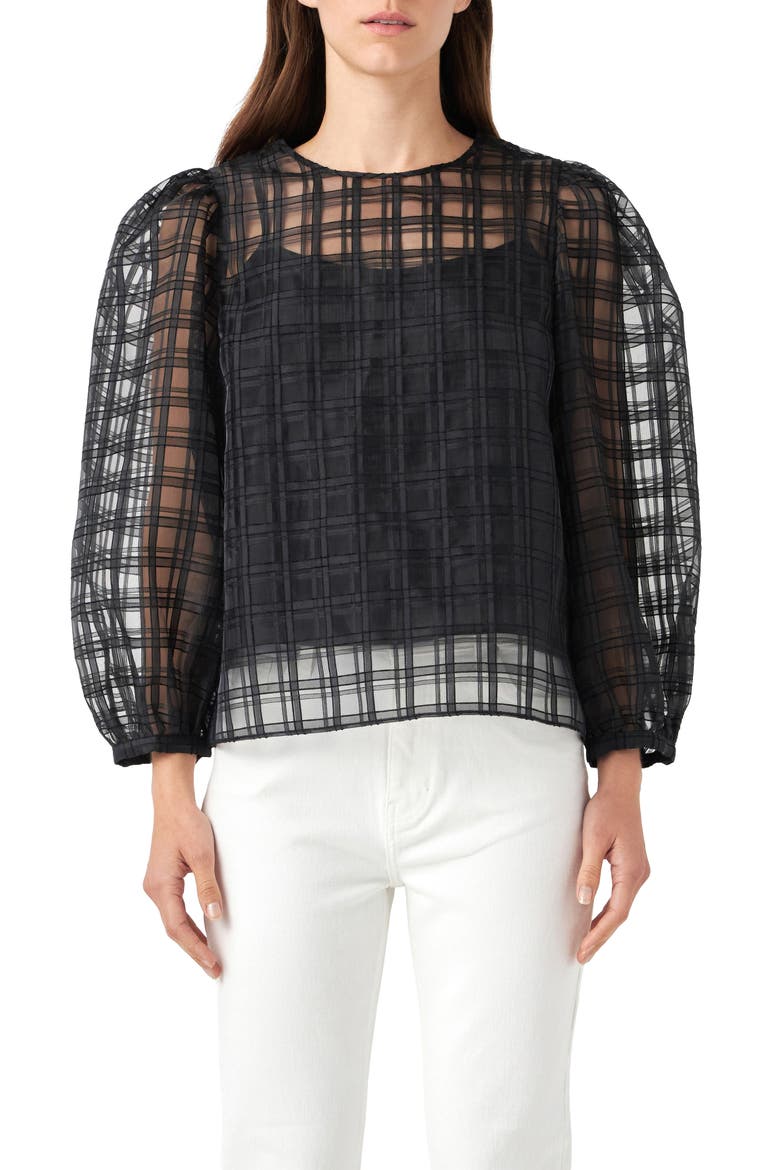 Plaid Organza Top, Main, color, BLACK