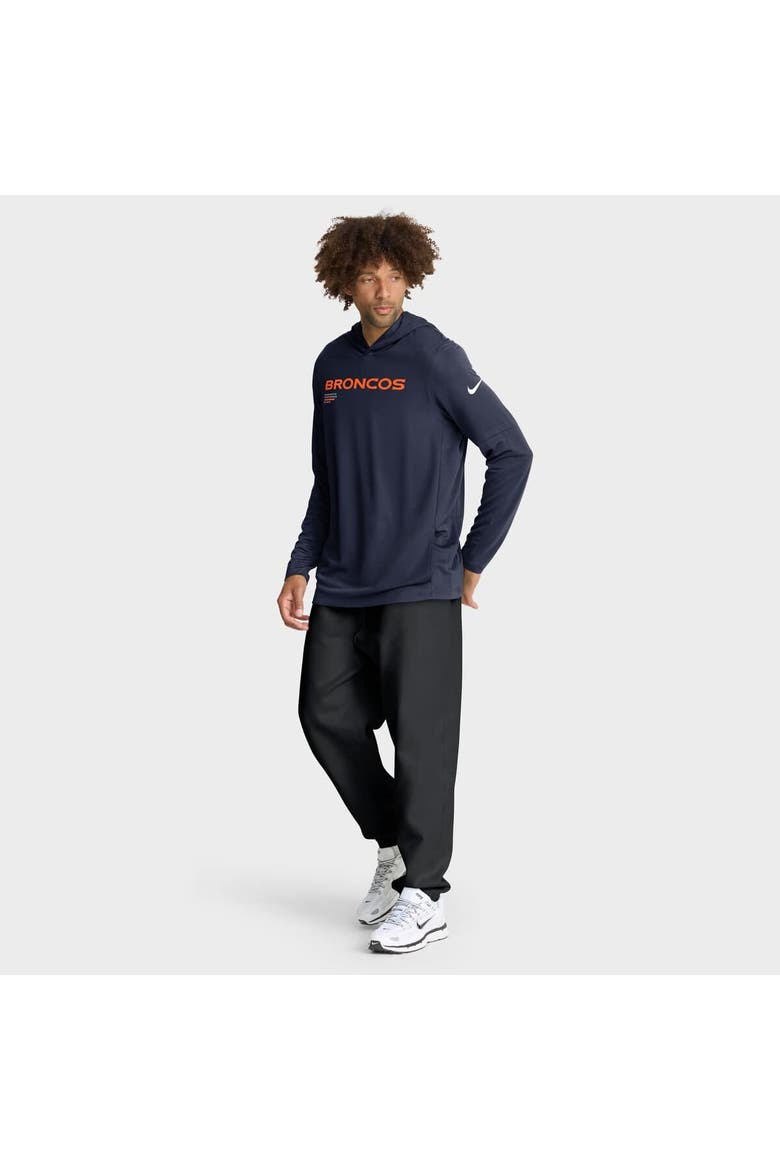 Men's Nike Navy Denver Broncos Sideline Pure Fury Performance Long Sleeve Hoodie T-Shirt, Alternate, color, Navy