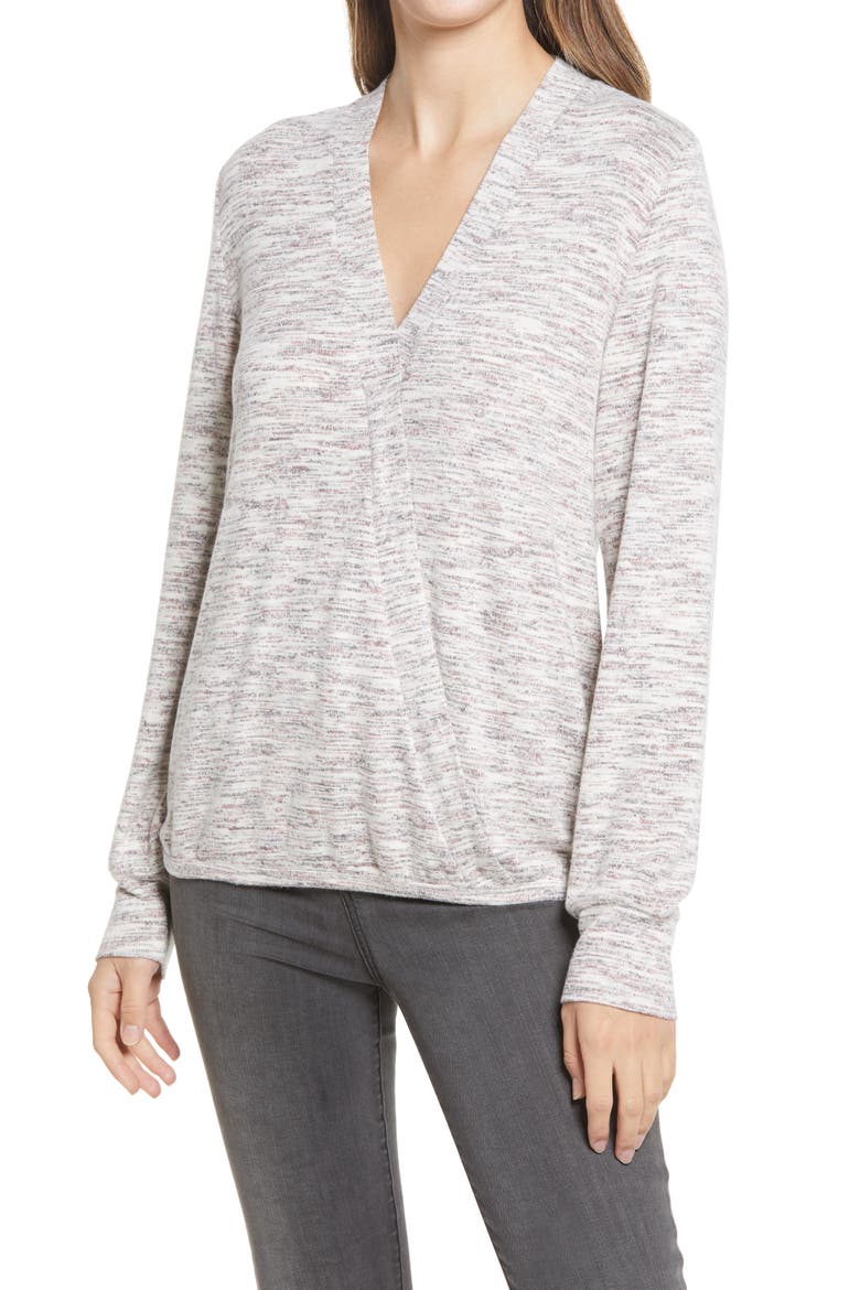Cozy Space Dye Surplice Knit Top, Main, color, ROSE SPACEDYE