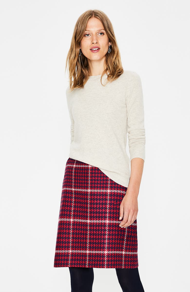 Boden British Tweed Wool Mini Skirt, Alternate, color, Post Box Red And Navy Check