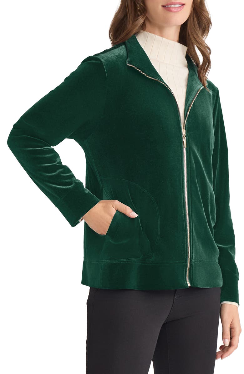 Jones New York Velour Jacket, Alternate, color, Dk Forest Green