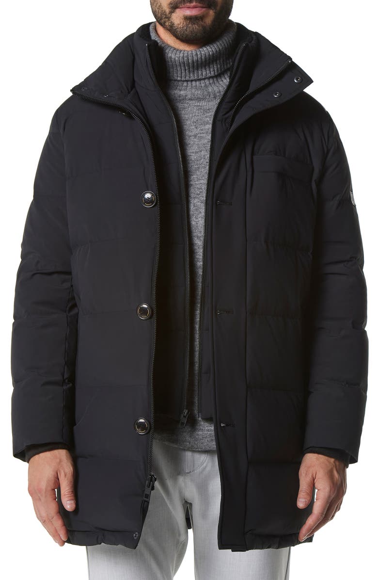 Andrew Marc Shelton Water Resistant Down Coat, Main, color, Black