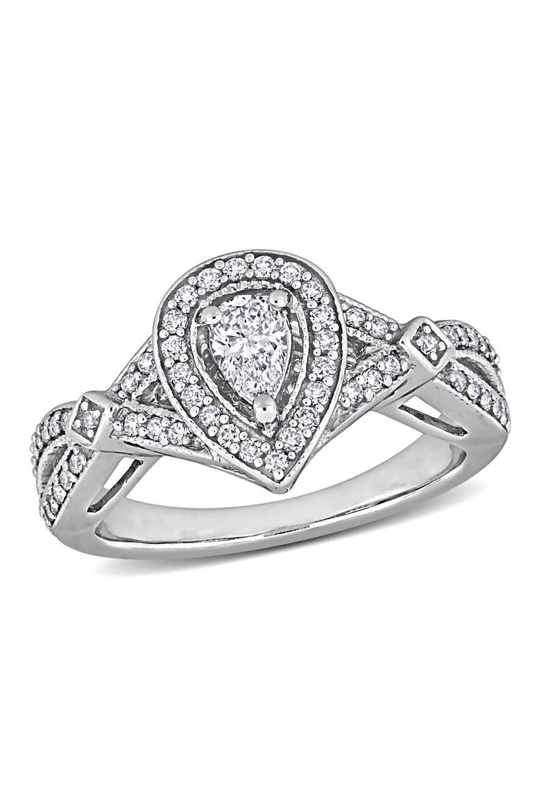 1/2 CTTW Diamond Pear Halo Ring 14k, Main, color, 14k White Gold