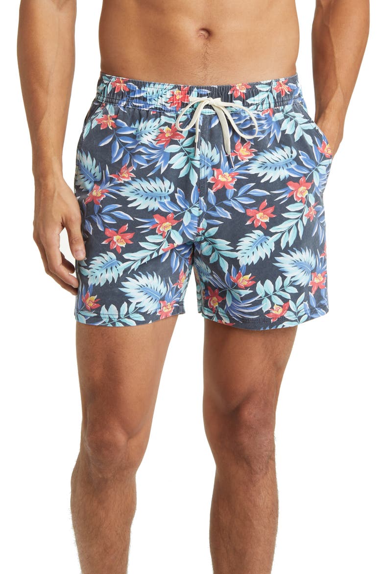The Bungalow Water Repellent Swim Trunks, Main, color, MIDNIGHT PALMS