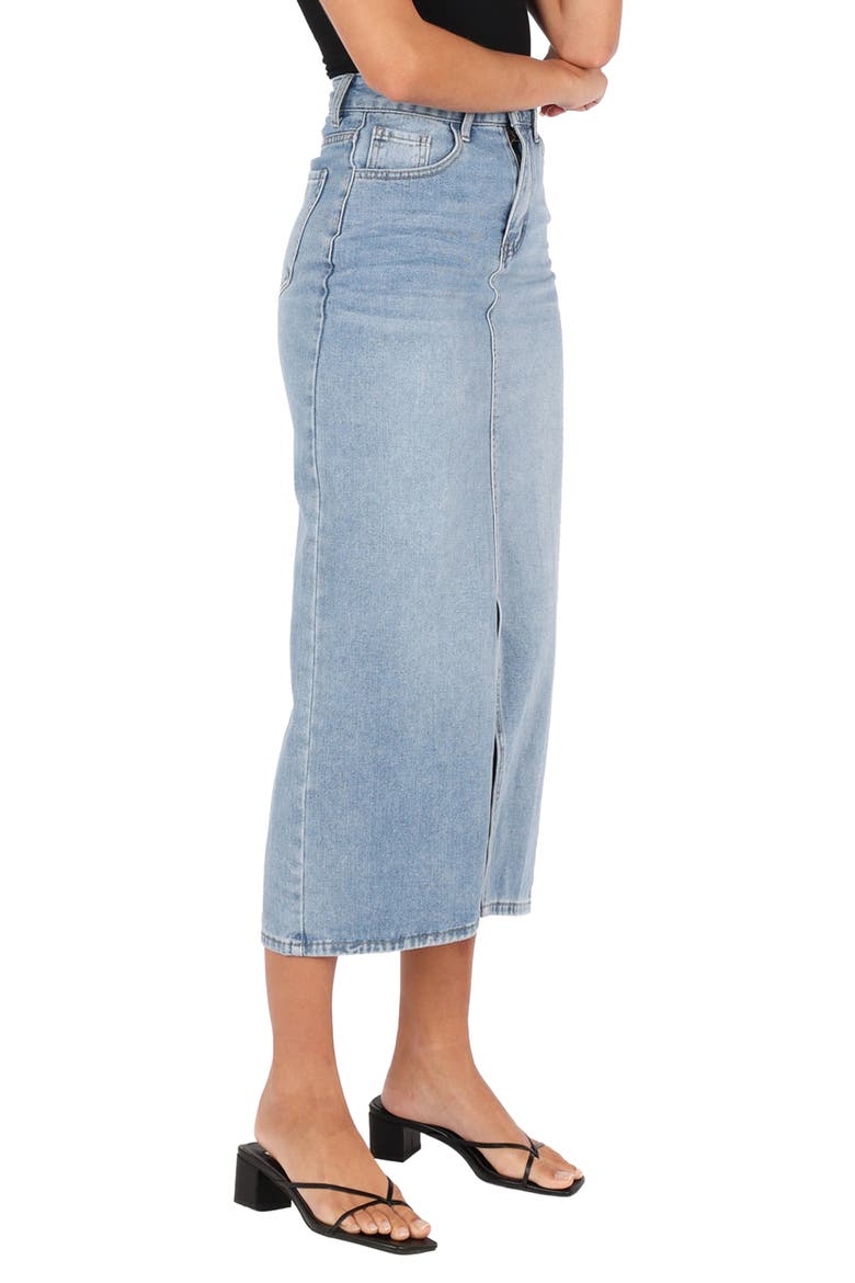 Dana Front Slit Denim Midi Skirt, Alternate, color, BLUE WASH