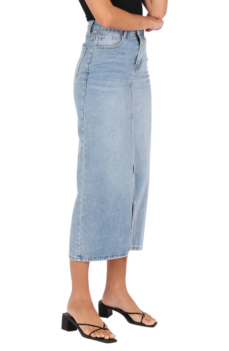 Petal & Pup Dana Front Slit Denim Midi Skirt, Alternate, color, Blue Wash