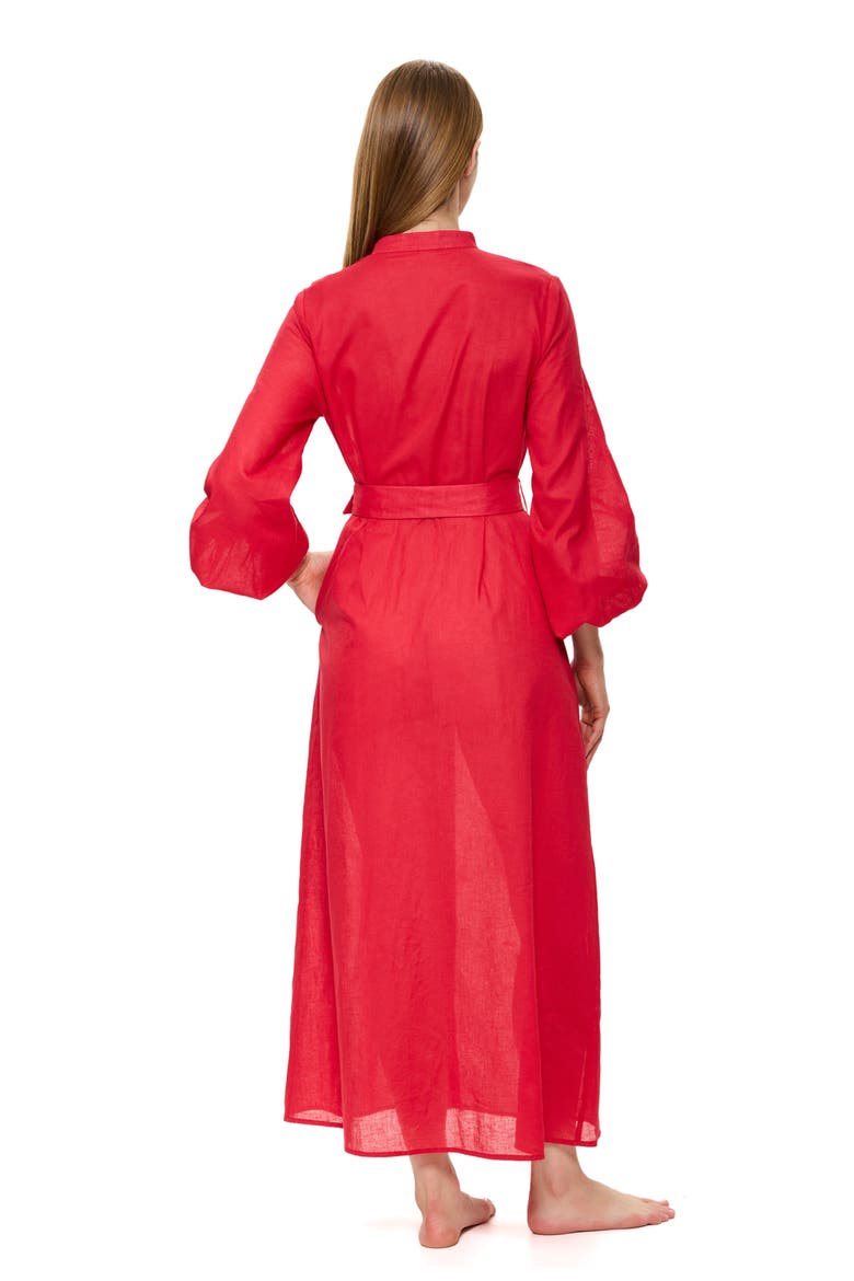 Modern Muse Belted Button Up Linen Dress Cover-Up, Alternate, color, Red