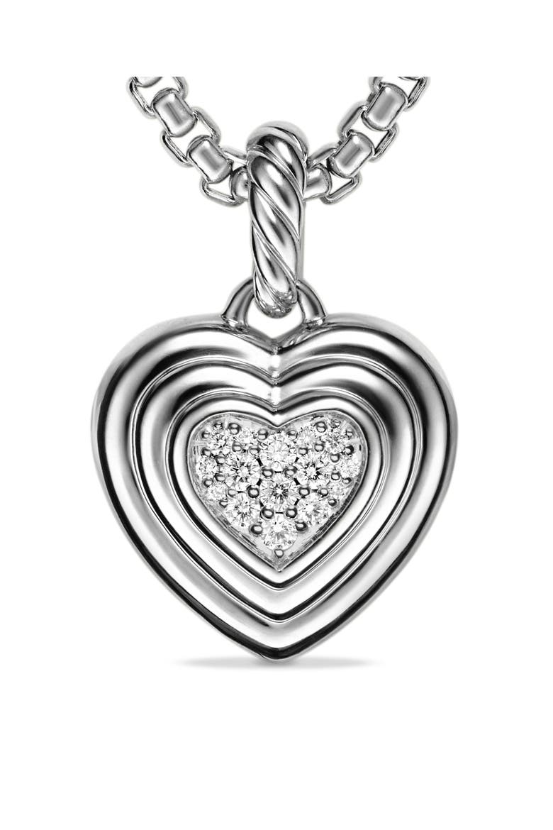 Puffy Heart Amulet in Sterling Silver with Diamonds, 17mm, Alternate, color, STERLING SILVER