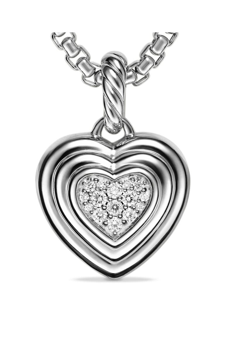 David Yurman Puffy Heart Amulet in Sterling Silver with Diamonds, 17mm, Alternate, color, Sterling Silver