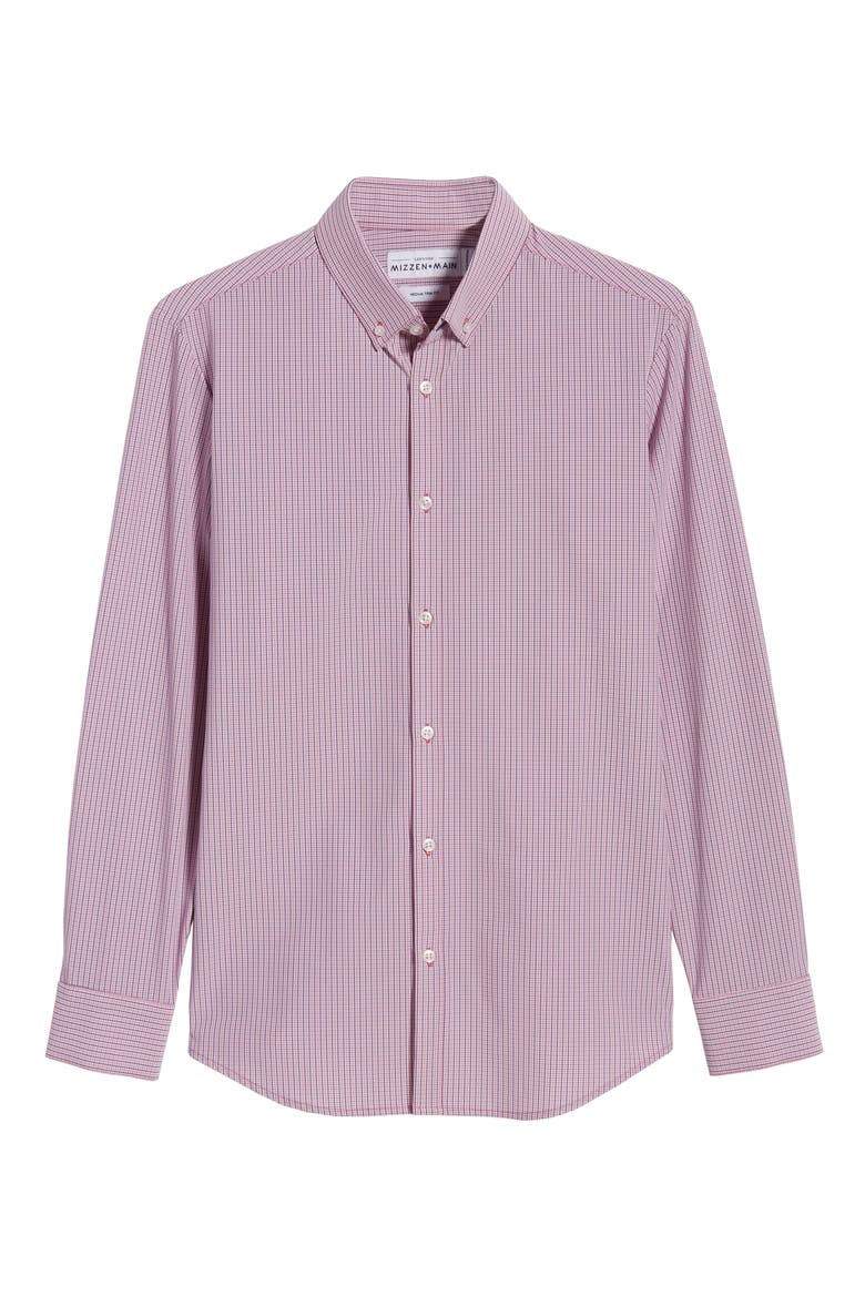 Mizzen + Main Leeward Trim Fit Button-Down Performance Shirt, Alternate, color, RED NAVY MICRO CHECK