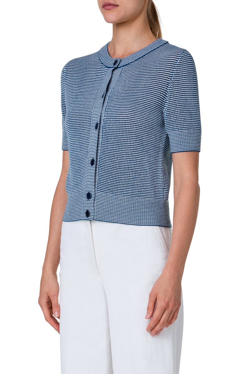 Akris punto Stripe Short Sleeve Wool Mesh Stitch Cardigan, Alternate, color, 