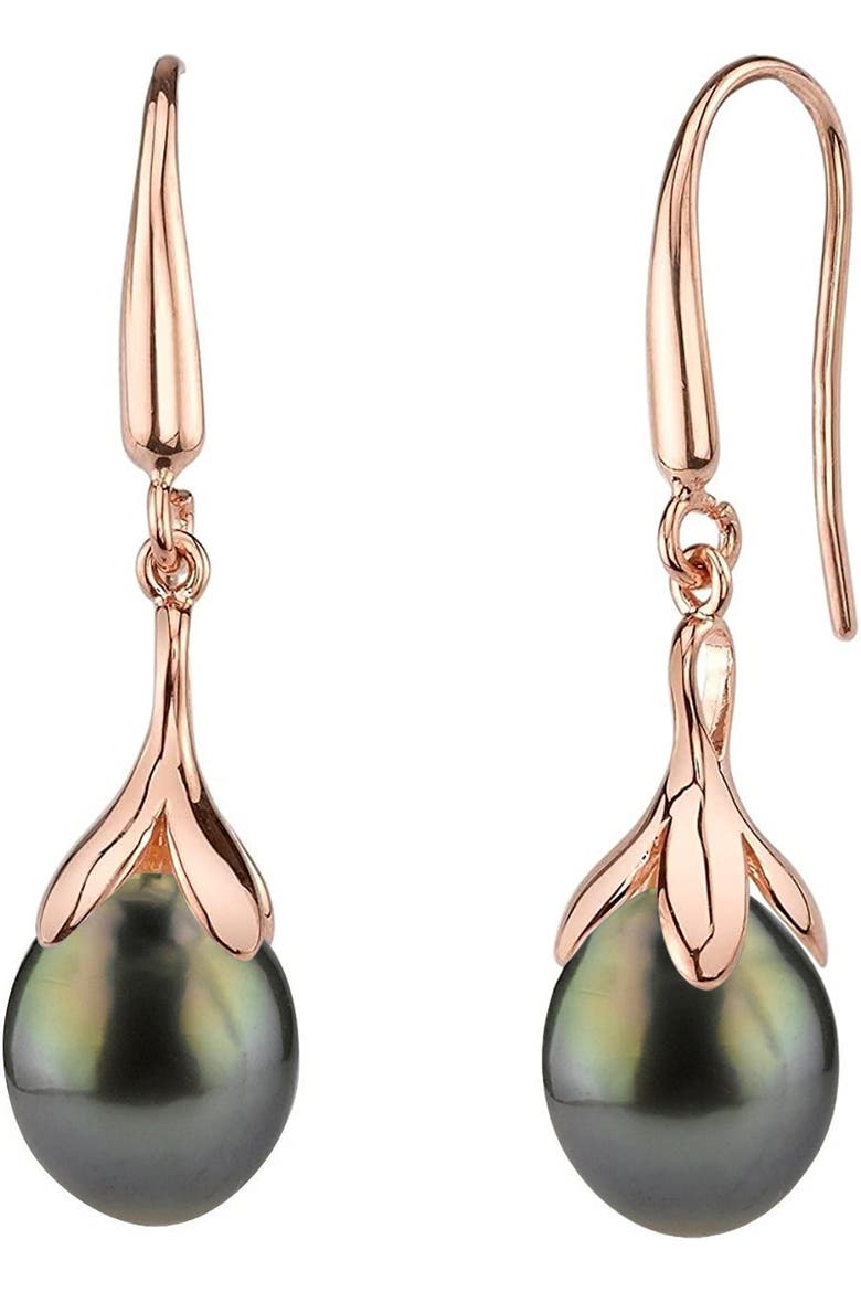 10-11mm Tahitian South Sea Pearl Olive Drop Earrings, Main, color, Rose Gold Plated