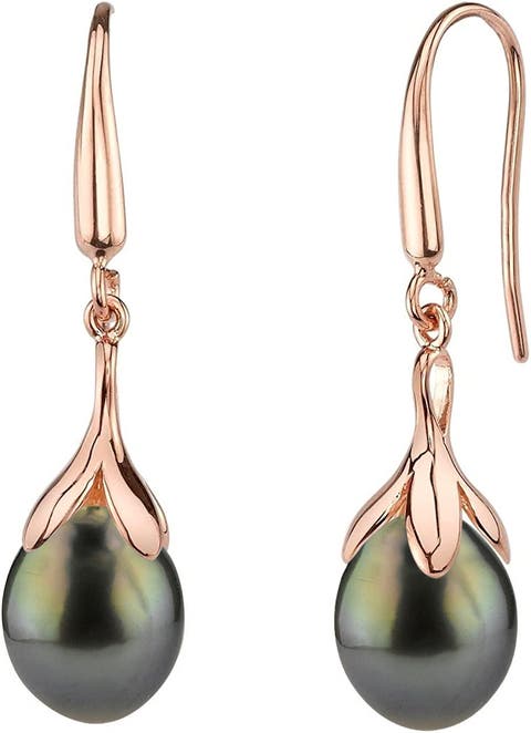 10-11mm Tahitian South Sea Pearl Olive Drop Earrings