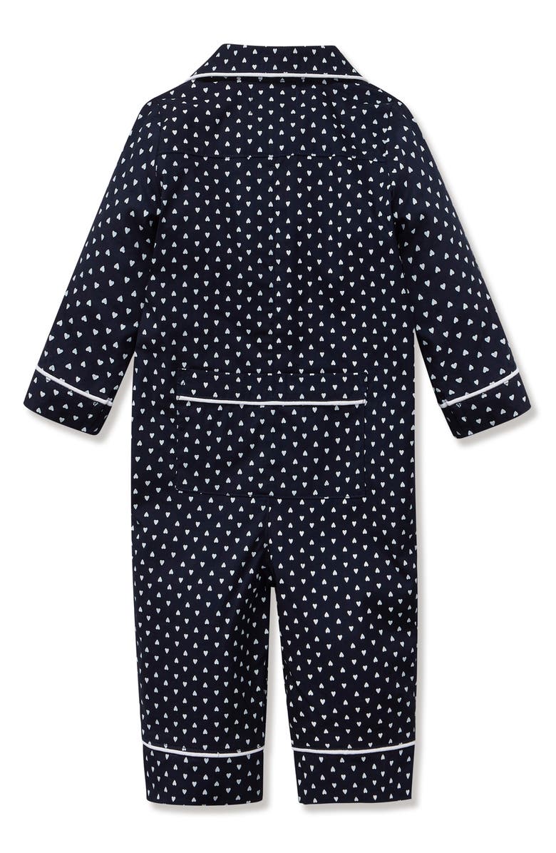 Petite Plume Print One-Piece Brushed Twill Pajamas, Alternate, color, Navy
