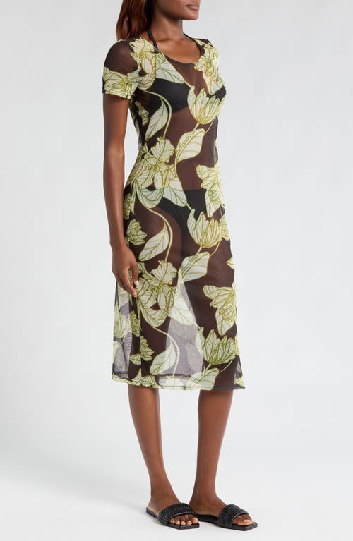 HUTCH HUTCH FLORAL MESH COVER-UP MIDI DRESS 