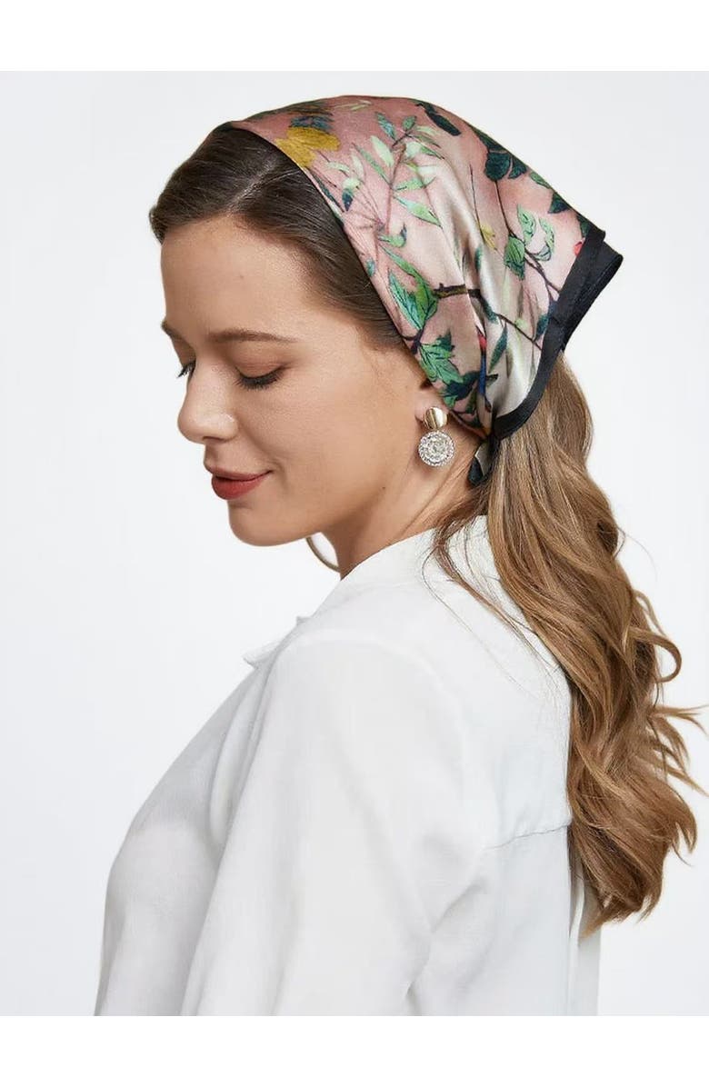 SILKSILKY 100% Mulberry Silk Floral Pattern Square Scarf, Main, color, Floral