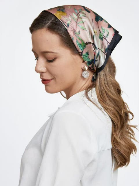 100% Mulberry Silk Floral Pattern Square Scarf