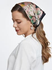 SILKSILKY 100% Mulberry Silk Floral Pattern Square Scarf