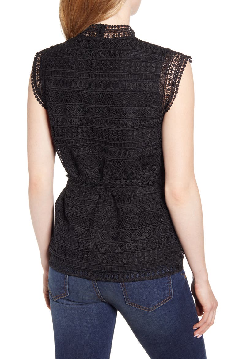 Gibson Belted Lace Top, Alternate, color, BLACK