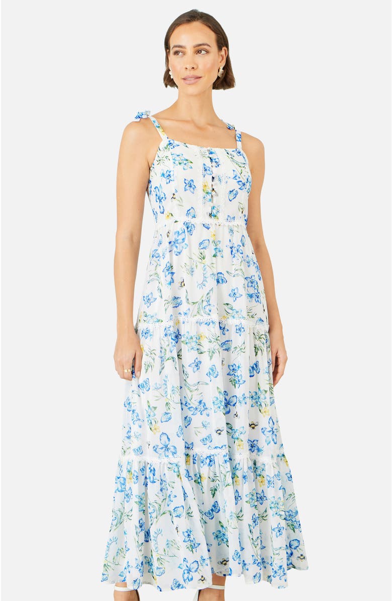 Yumi Butterfly Print Lace Trim Maxi Dress, Alternate, color, White