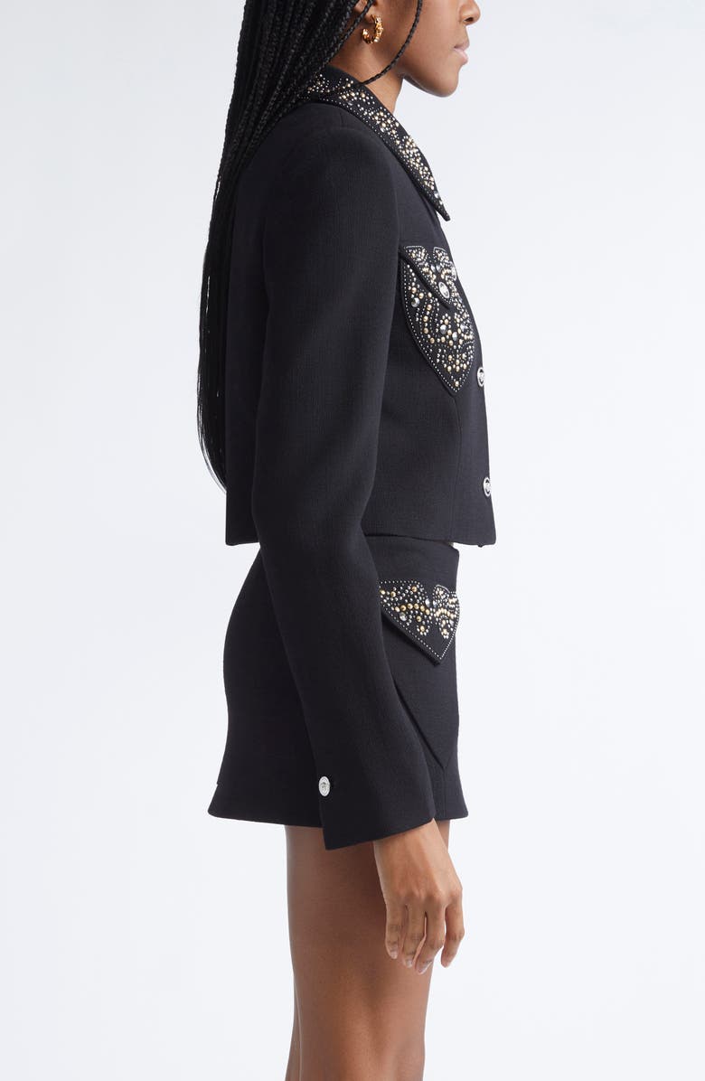 Versace Embellished Wool Blend Crepe Crop Jacket, Alternate, color, Black
