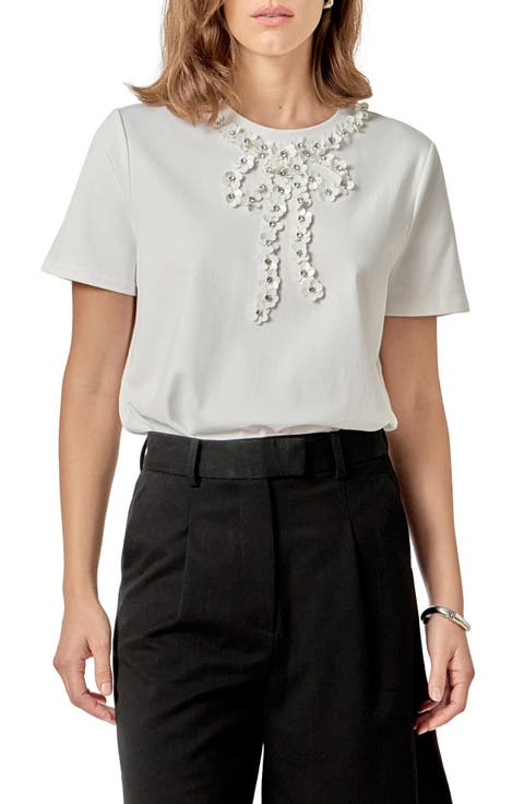 Beaded Bow Detail Top