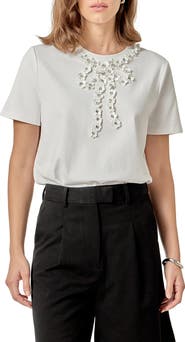 English Factory Beaded Bow Detail Top