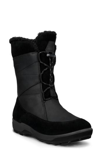 Ecco Trace Lite Waterproof Faux Shearling Lined Hiking Boot In Black