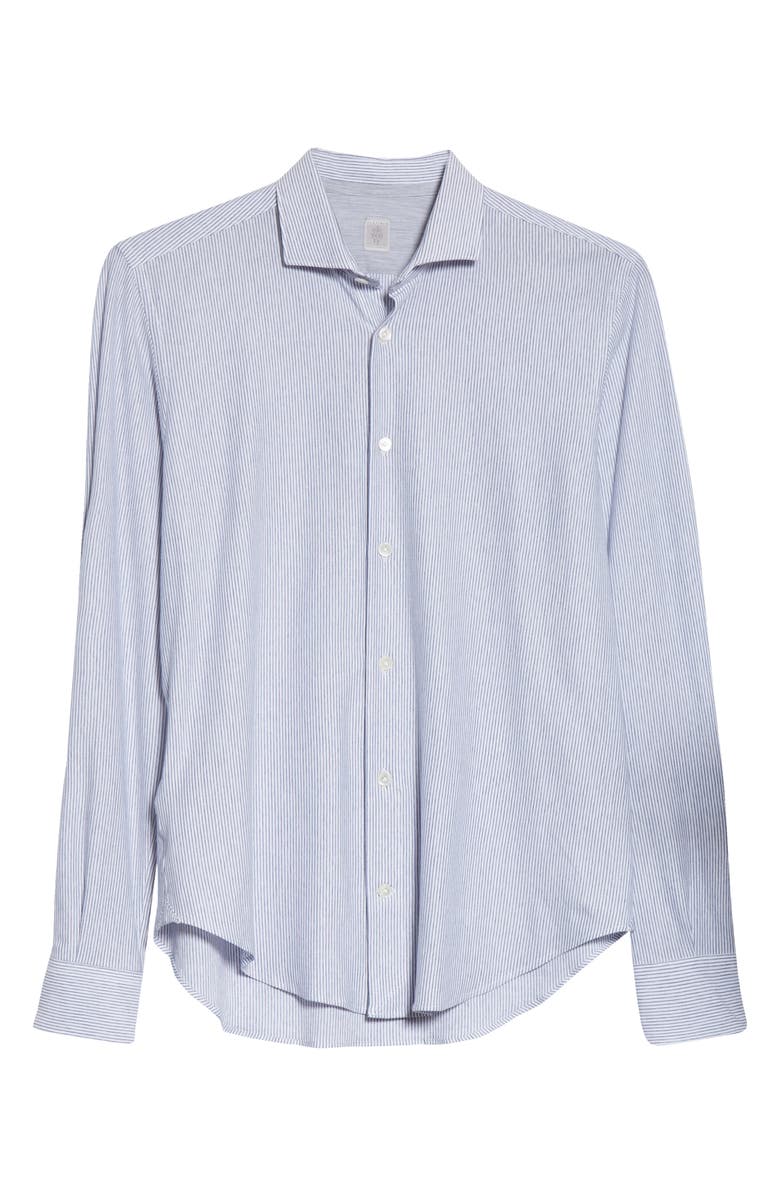 Eleventy Slim Fit Pinstripe Jersey Button-Up Shirt, Alternate, color,