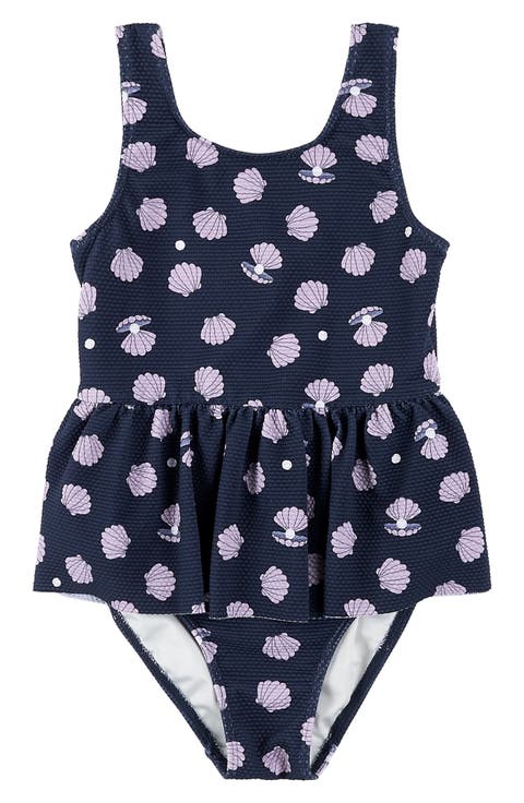 Oyster Print Textured Skirted One-Piece Swimsuit (Baby)