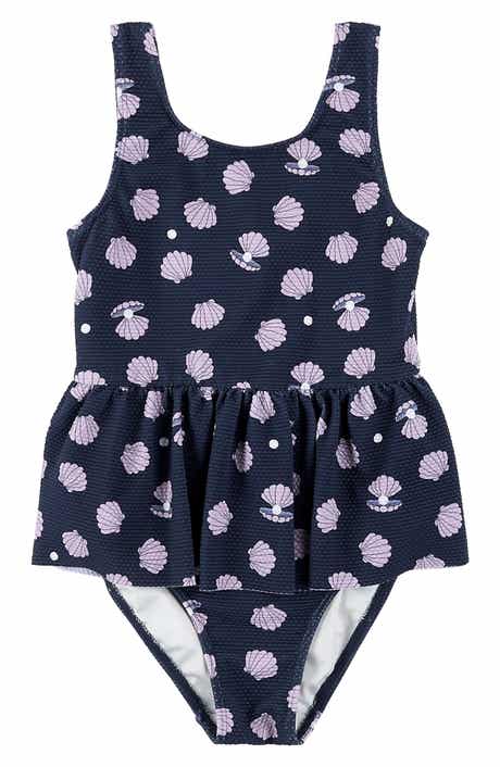 FIRSTS by Petit Lem Oyster Print Textured Skirted One-Piece Swimsuit